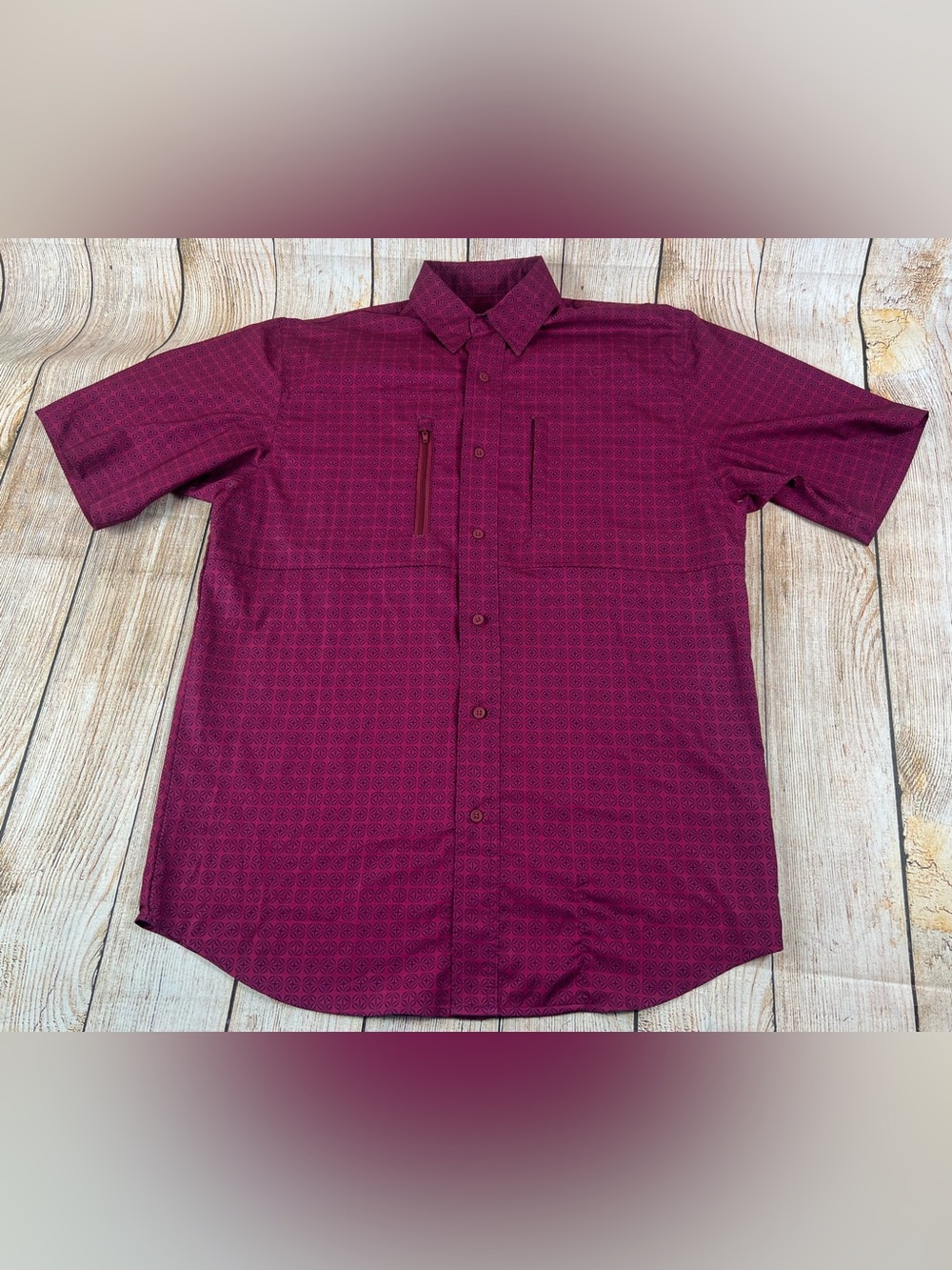 Mens Ariat VentTEK Classic Button Shirt Dark Redwood Geometric Print Size Small